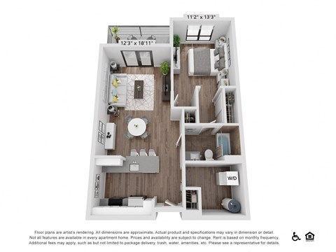 Floor plan for 1 bed, 1 bath, 756 sqft